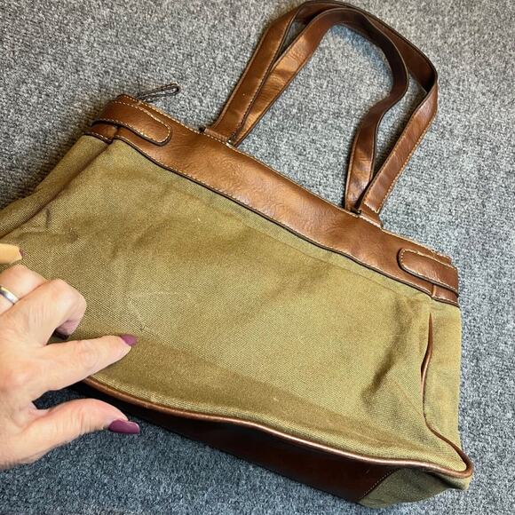 Jamaica Bay Shoulder Bag Womens Khaki Brown Canvas Embroidered Floral Lined Boho - Picture 4 of 12